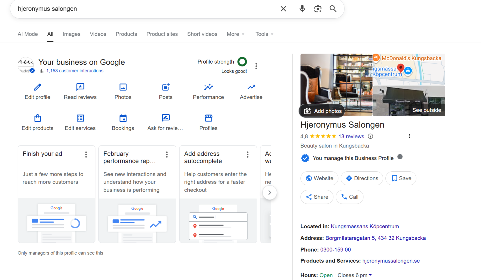 Hjeronymus Salongen — Google Business Profile med 13 recensioner och 4,8 stjärnor